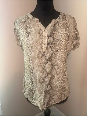 grand & greene Neutral Snake-Print Short Sleeve Blouse